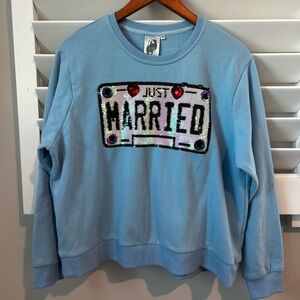 Queen Of Sparkles “Just Married” Light Blue medium Sweatshirt